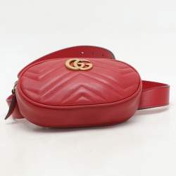 Gucci Red Matelassé Leather Mini GG Marmont Belt Bag