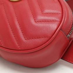Gucci Red Matelassé Leather Mini GG Marmont Belt Bag