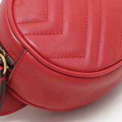 Gucci Red Matelassé Leather Mini GG Marmont Belt Bag