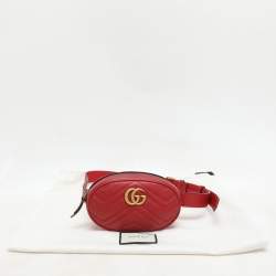 Gucci Red Matelassé Leather Mini GG Marmont Belt Bag
