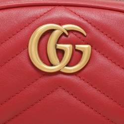 Gucci Red Matelassé Leather Mini GG Marmont Belt Bag