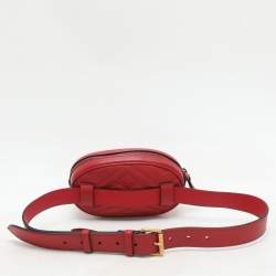 Gucci Red Matelassé Leather Mini GG Marmont Belt Bag