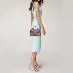 Gucci Pink/Navy Blue Diagonal Matelassé GG Canvas Mini GG Marmont Top Handle Bag