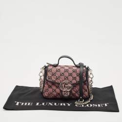 Gucci Pink/Navy Blue Diagonal Matelassé GG Canvas Mini GG Marmont Top Handle Bag