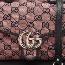 Gucci Pink/Navy Blue Diagonal Matelassé GG Canvas Mini GG Marmont Top Handle Bag