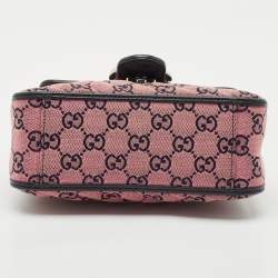 Gucci Pink/Navy Blue Diagonal Matelassé GG Canvas Mini GG Marmont Top Handle Bag