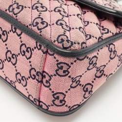 Gucci Pink/Navy Blue Diagonal Matelassé GG Canvas Mini GG Marmont Top Handle Bag