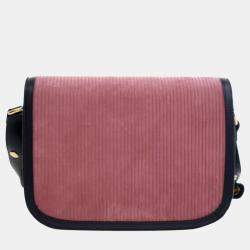 Gucci Navy Blue/Pink Small Corduroy Horsebit 1955 Shoulder Bag