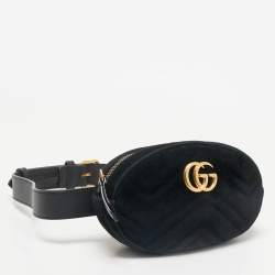 Gucci Black Matelassé Velvet Mini GG Marmont Belt Bag
