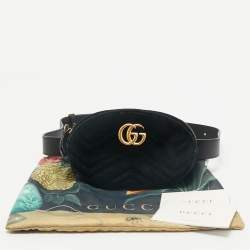 Gucci Black Matelassé Velvet Mini GG Marmont Belt Bag