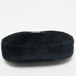 Gucci Black Matelassé Velvet Mini GG Marmont Belt Bag