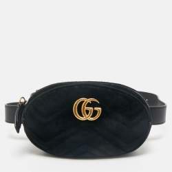 Gucci Black Matelassé Velvet Mini GG Marmont Belt Bag