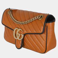 Gucci Cognac Calfskin Matelasse Diagonal Small Torchon GG Marmont Shoulder Bag