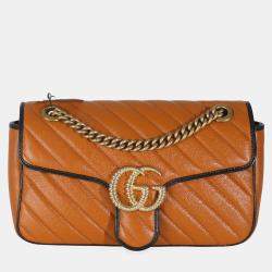 Gucci Cognac Calfskin Matelasse Diagonal Small Torchon GG Marmont Shoulder Bag