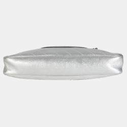 Pre Owned Gucci Silver Metallic Sakai Diagonal Stitched Calfskin Small Blondie Tote bag