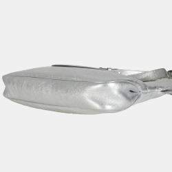 Pre Owned Gucci Silver Metallic Sakai Diagonal Stitched Calfskin Small Blondie Tote bag