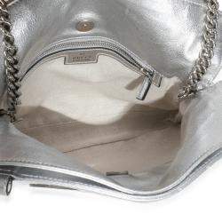 Pre Owned Gucci Silver Metallic Sakai Diagonal Stitched Calfskin Small Blondie Tote bag