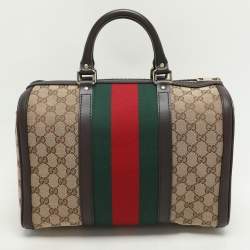 Gucci Beige/Brown GG Canvas and Leather Medium Vintage Web Boston Bag