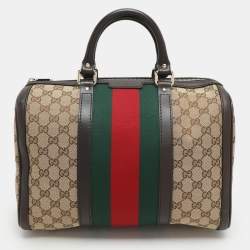 Gucci Beige/Brown GG Canvas and Leather Medium Vintage Web Boston Bag