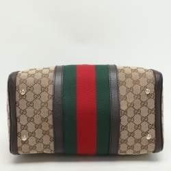 Gucci Beige/Brown GG Canvas and Leather Medium Vintage Web Boston Bag