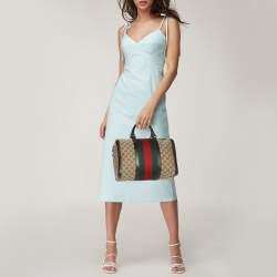 Gucci Beige/Brown GG Canvas and Leather Medium Vintage Web Boston Bag