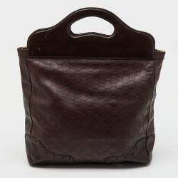 Gucci Dark Brown Guccissima Leather Large Punch Top Handle Tote