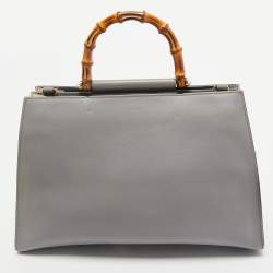Gucci Grey Leather Medium Nymphaea Bamboo Tote