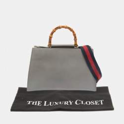 Gucci Grey Leather Medium Nymphaea Bamboo Tote