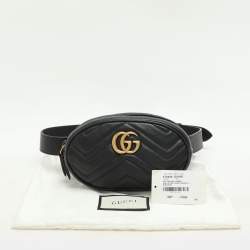 Pre Owned Gucci Black Matelasse Leather GG Marmont Belt Bag