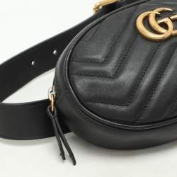Pre Owned Gucci Black Matelasse Leather GG Marmont Belt Bag
