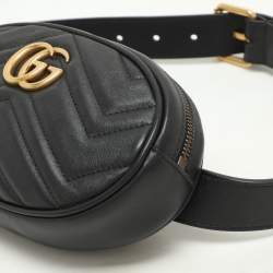 Pre Owned Gucci Black Matelasse Leather GG Marmont Belt Bag