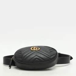 Pre Owned Gucci Black Matelasse Leather GG Marmont Belt Bag