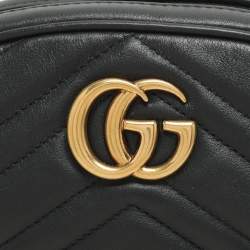 Pre Owned Gucci Black Matelasse Leather GG Marmont Belt Bag