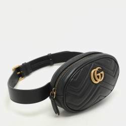 Pre Owned Gucci Black Matelasse Leather GG Marmont Belt Bag