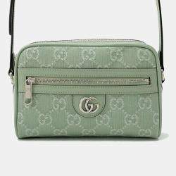 Gucci Paille Green GG Supreme Canvas Leather Ophidia Mini Shoulder Bag