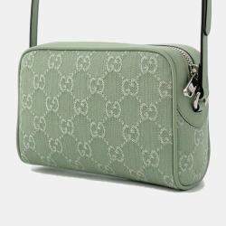 Gucci Paille Green GG Supreme Canvas Leather Ophidia Mini Shoulder Bag