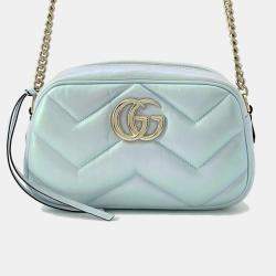 Gucci Blue Aurora Leather GG Marmont Small Shoulder Bag