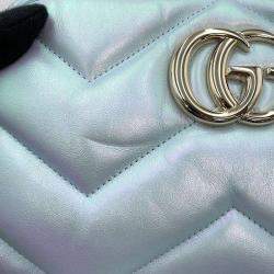Gucci Blue Aurora Leather GG Marmont Small Shoulder Bag