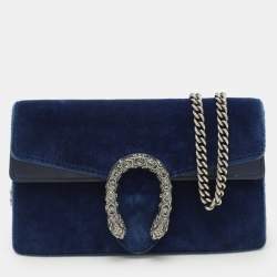 Gucci Blue Velvet and Leather Super Mini Dionysus Chain Bag