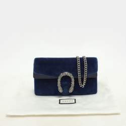 Gucci Blue Velvet and Leather Super Mini Dionysus Chain Bag