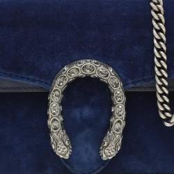 Gucci Blue Velvet and Leather Super Mini Dionysus Chain Bag