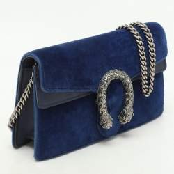 Gucci Blue Velvet and Leather Super Mini Dionysus Chain Bag