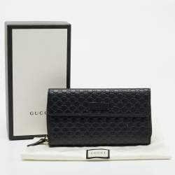 Gucci Black Mirco Guccissima Leather Flap Continental Wallet
