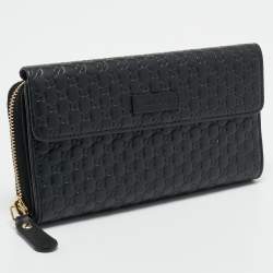Gucci Black Mirco Guccissima Leather Flap Continental Wallet