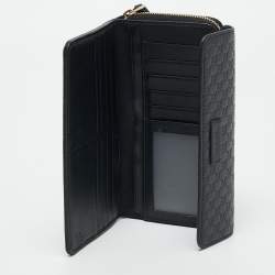 Gucci Black Mirco Guccissima Leather Flap Continental Wallet