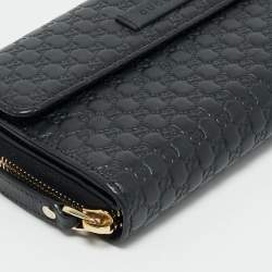 Gucci Black Mirco Guccissima Leather Flap Continental Wallet