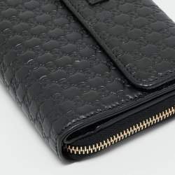 Gucci Black Mirco Guccissima Leather Flap Continental Wallet