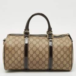 Pre Owned Gucci Beige/Brown GG Supreme Canvas and Leather Medium Joy Boston Bag