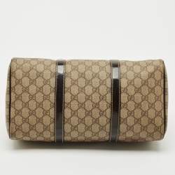 Pre Owned Gucci Beige/Brown GG Supreme Canvas and Leather Medium Joy Boston Bag