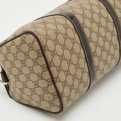 Pre Owned Gucci Beige/Brown GG Supreme Canvas and Leather Medium Joy Boston Bag